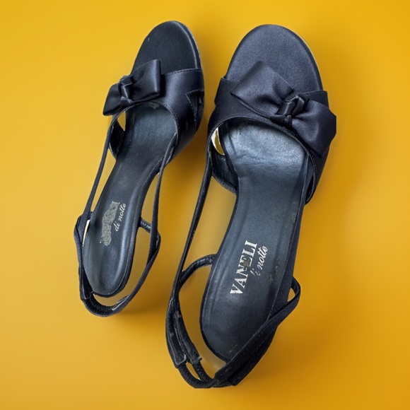 Vaneli Navy Blue Double Slingback Satin Pump Sandal Squared 2" Heel Size 7.5 - Picture 1 of 13